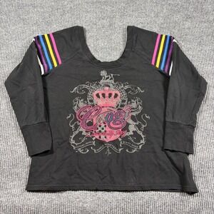 Coogi Shirt Womens 2X Black Graphic  Scoop Neck Rainbow Stripe Long Sleeve